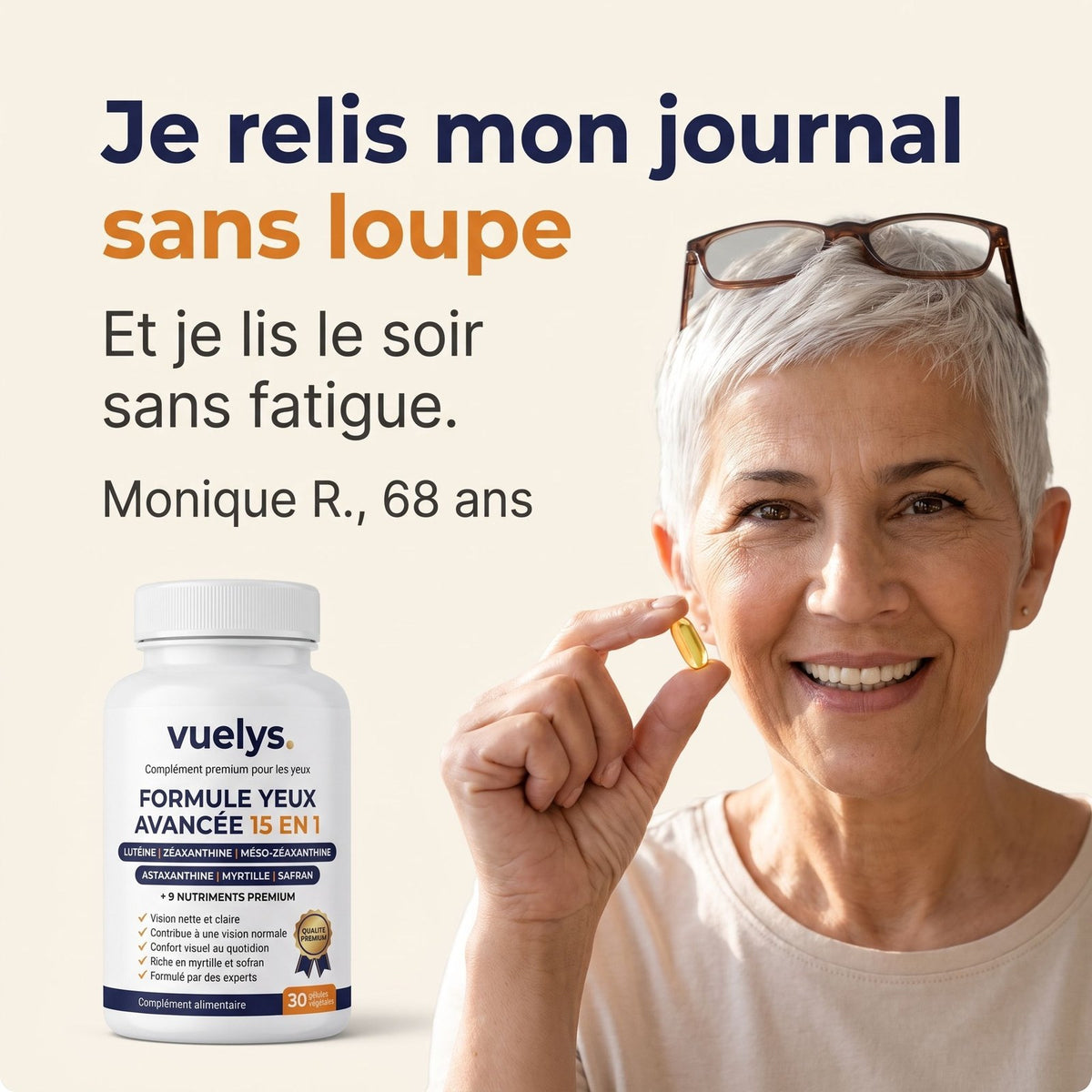 Cliente Vuelys de 68 ans : je relis mon journal sans loupe